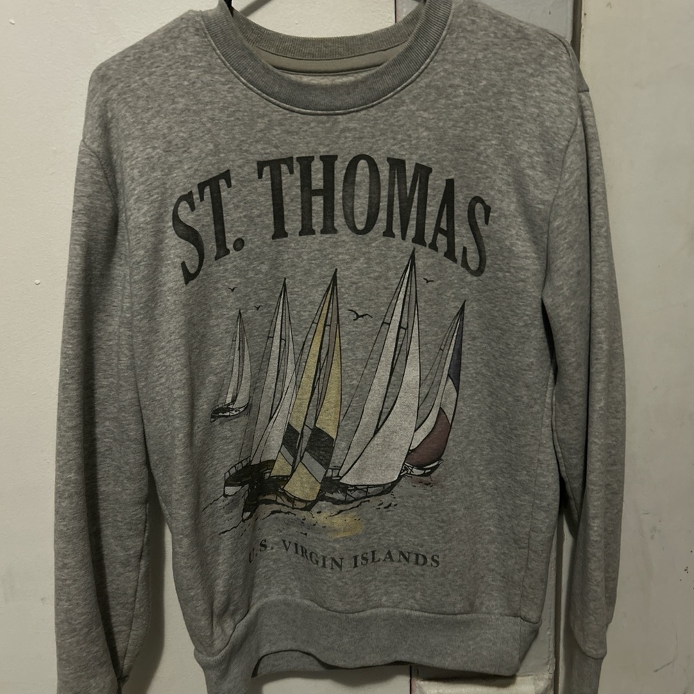 Hollister Gray St. Thomas Sailboat Crewneck Sweater